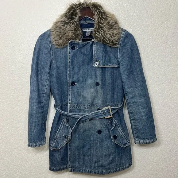 Dkny Jackets Coats Y2k Dkny Denim Jean Jacket Faux Fur